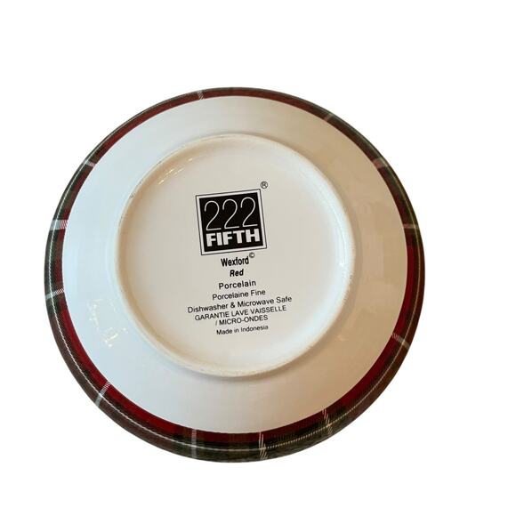 222 Fifth Wexford Porcelain Soup Cereal Bowls Red Tartan Plaid 5.5" Set of 4 New - Picture 7 of 13
